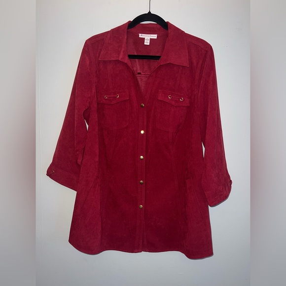 JM COLLECTION Women’s ¾ Sleeve Pockets Stretch Sueded Snap Button plus size 1X ✨ - Picture 2 of 7